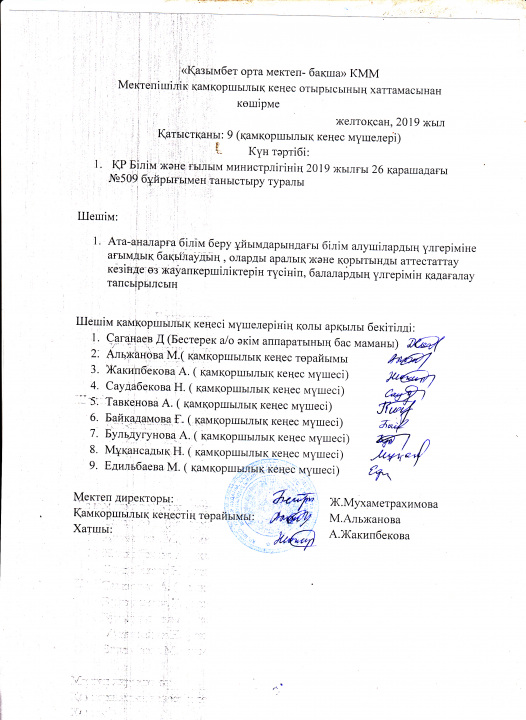 Қамқоршылық кеңес хаттамасынан көшірме 2019 желтоқсан №4