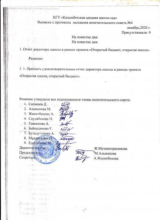 Выписка из протокола ПС 2020, декабрь №4