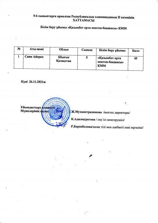 5-6 сыныптарға арналған республикалық олимпиада қорытындысы