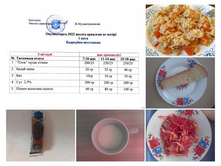 Ыстық тамақ. 1 апта - 3 күн ас мәзірі