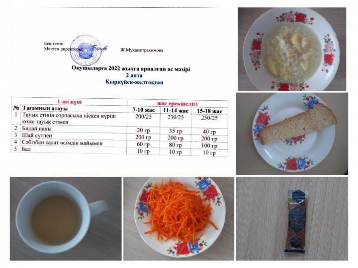 Ыстық тамақ. 2 апта - 1 күн ас мәзірі