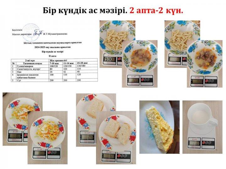 Бір күндік ас мәзірі. (2 апта-2 күн)
