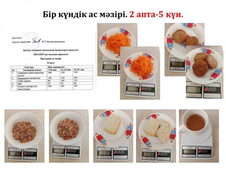 Бір күндік ас мәзірі. (2 апта-5 күн)
