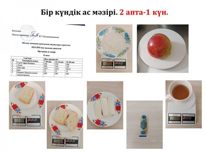 Бір күндік ас мәзірі. (2 апта-1 күн)