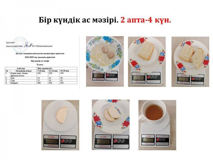 Бір күндік ас мәзірі. (2 апта-4 күн)