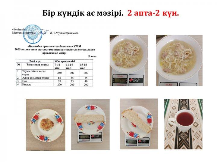 Бір күндік ас мәзірі. (2 апта-2 күн)