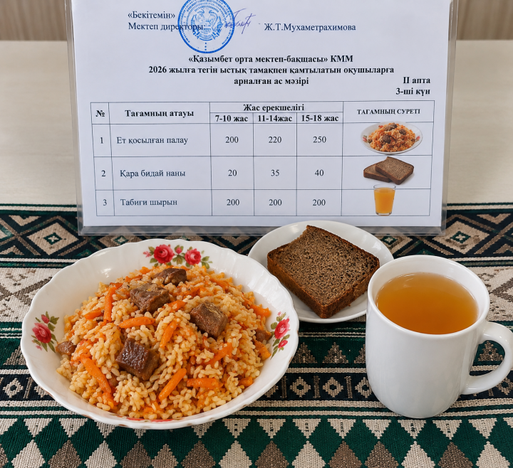 Бір күндік ас мәзірі. (2 апта-3 күн)